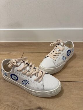 Soludos Evil Eye White Leather Ibiza Platform Sneakers